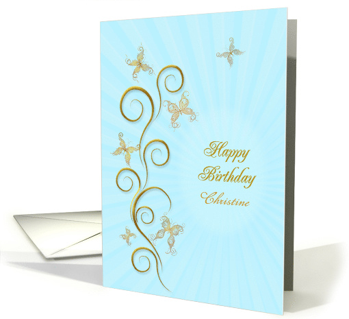 Birthday with Golden Butterflies, Customize For Any Name card