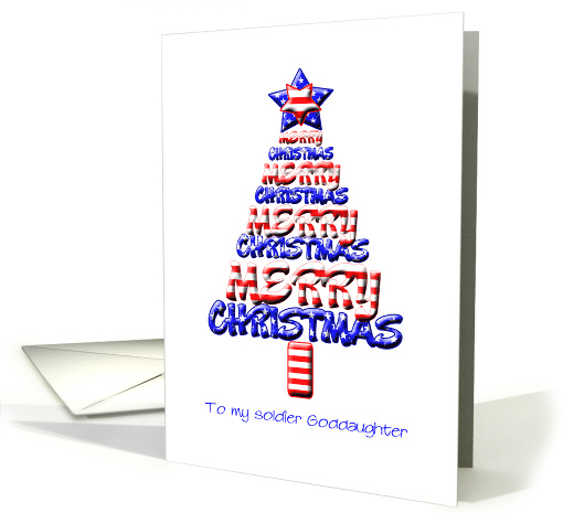 For a Soldier Goddaughter, Patriotic Christmas Tree card (1159628)