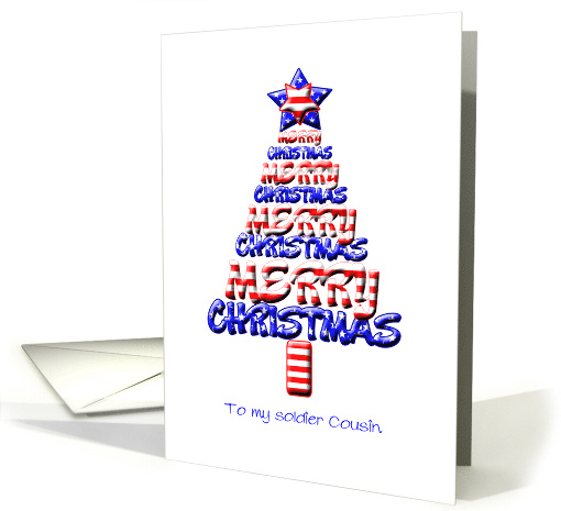For a Soldier Cousin, Patriotic Christmas Tree card (1159668)