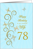78th Birthday for Wife Golden Butterflies card