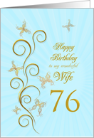 76th Birthday for Wife Golden Butterflies card