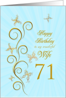 71st Birthday for Wife Golden Butterflies card