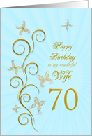 70th Birthday for Wife Golden Butterflies card