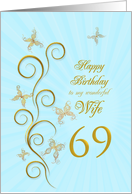 69th Birthday for Wife Golden Butterflies card