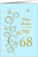 68th Birthday for Wife Golden Butterflies card