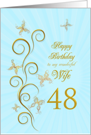 48th Birthday for Wife Golden Butterflies card