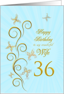 36th Birthday for Wife Golden Butterflies card