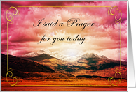 Prayer card with a sunset over the mountains scene card