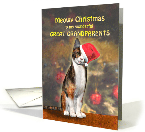 Great Grandparents,, a Cute Cat in a Christmas Hat. card (1287826)