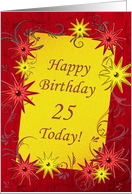 25th birthday with stars in red and yellow card