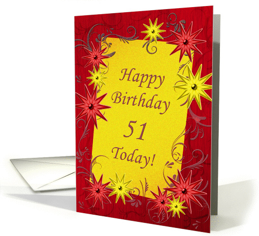 51st birthday with stars in red and yellow card (1342596)
