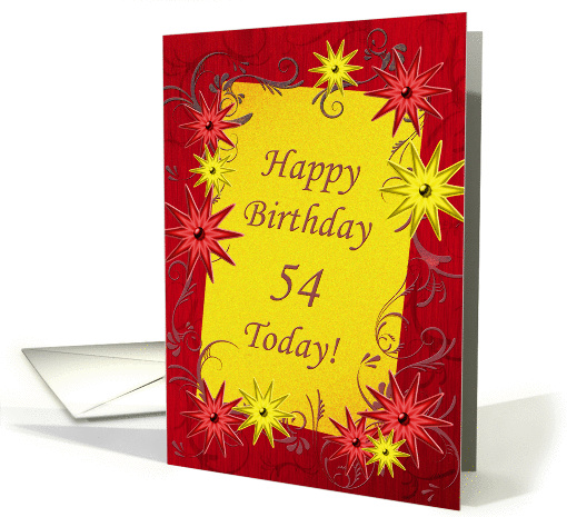 54th birthday with stars in red and yellow card (1342604)