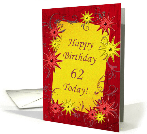 62nd birthday with stars in red and yellow card (1342706)