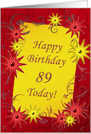 89th birthday with stars in red and yellow card