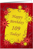 109th birthday with stars in red and yellow card