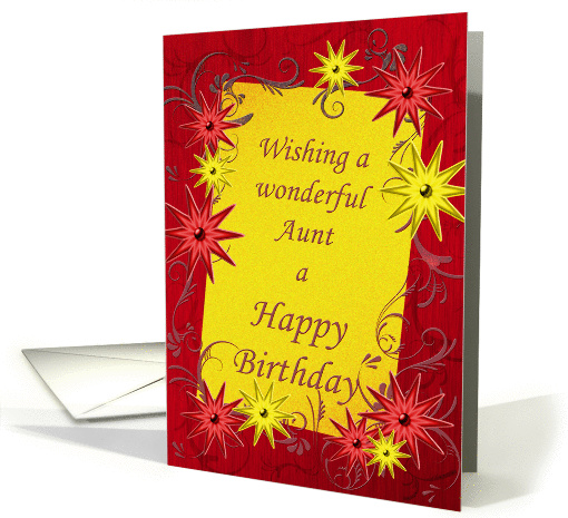 Aunt, birthday card with stars in red and yellow card (1343954)