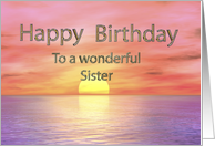 Happy birthday sister, sunset over the ocean card