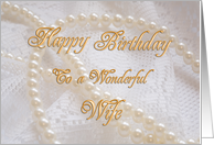 Wife, Birthday with Pearls and Lace card