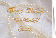 Cousin, Birthday with Pearls and Lace card