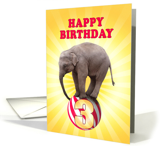 3rd birthday Elephant on a Ball card (336655)