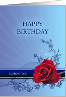 Missing you, Red Rose Birthday, card