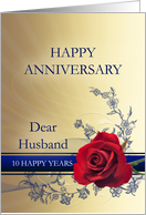 10th Wedding Anniversary for Husband with a Red Rose card