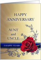 5th Wedding Anniversary Aunt and Uncle with a Red Rose card