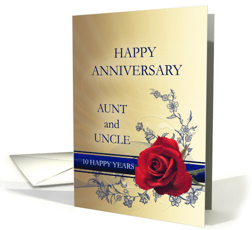 10th Wedding Anniversary Aunt and Uncle with a Red Rose card (389146)