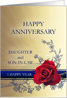 1st Wedding Anniversary Daughter and Son-in-law with a Red Rose card