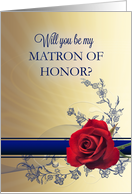 Matron of Honor Request with a Red Rose card