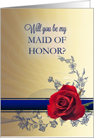 Maid of Honor Request with a Red Rose card