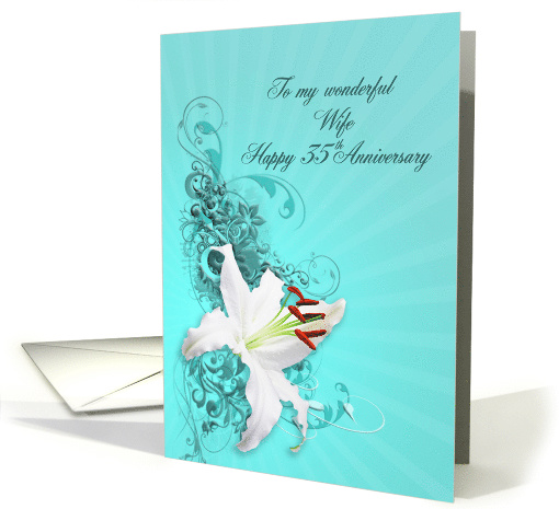 35th Anniversary, Wife,Lily and Swirls card (391438)