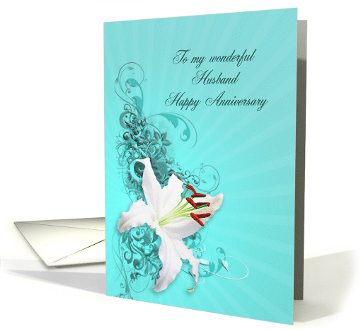 Anniversary, Husband,Lily and Swirls card (391451)