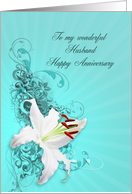 Anniversary, Husband,Lily and Swirls card
