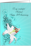 30th Anniversary, Husband,Lily and Swirls card
