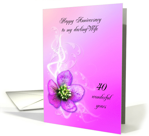 40th Wedding Anniversary for Wife, Purple Hellebore Flower card