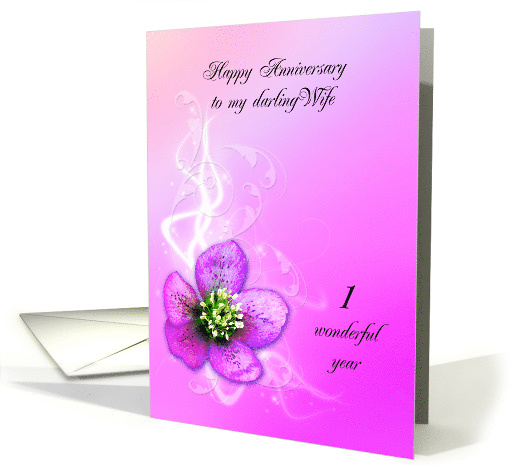 1st Wedding Anniversary for Wife, Purple Hellebore Flower card