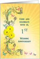 1st Wedding Anniversary Party, Daisies and Butterflies card