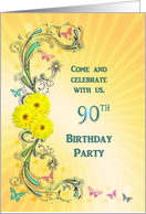 90th Birthday Party, Daisies and Butterflies card