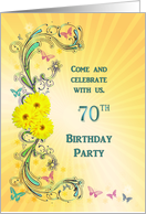 70th Birthday Party, Daisies and Butterflies card