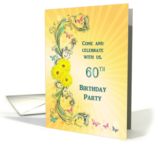 60th Birthday Party, Daisies and Butterflies card (415148)