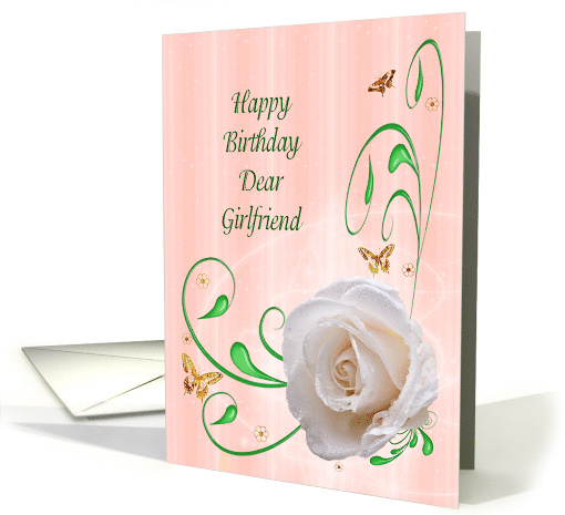 Girlfriend Birthday with a White Rose card (451966)