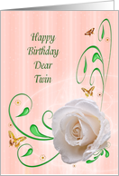 Twin Birthday with a White Rose card