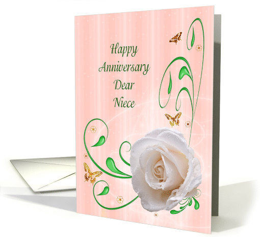 Niece Anniversary, White Rose card (452116)