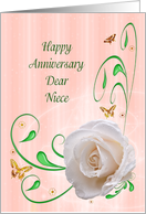 Niece Anniversary, White Rose card