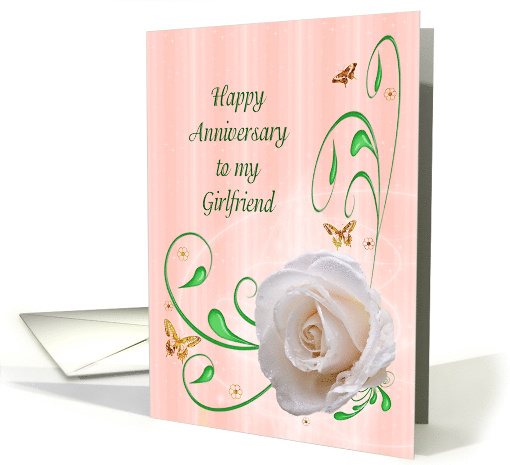 Girlfriend Anniversary, White Rose card (452119)