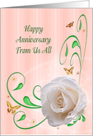 From Us All Anniversary, White Rose card