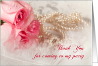 Thank You for Coming to my Party with Roses and Pearls card