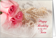 Twin, Birthday, Roses and pearls card