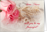 Niece, Be My Flowergirl? Roses and Pearls. card